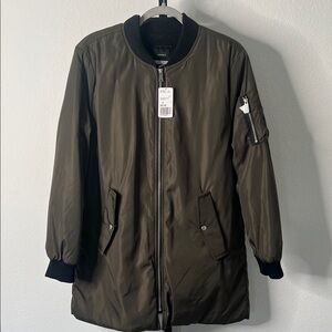 Forever 21 Women’s Longline Olive Bomber Jacket